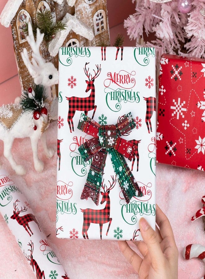 MAYPLUSS Christmas Wrapping Paper Roll - 17IN X 33FT - Gift Wrapping Paper Featuring Merry Christmas Reindeer Reversible Snowflake for Kids, Holiday, New Year - Image 5